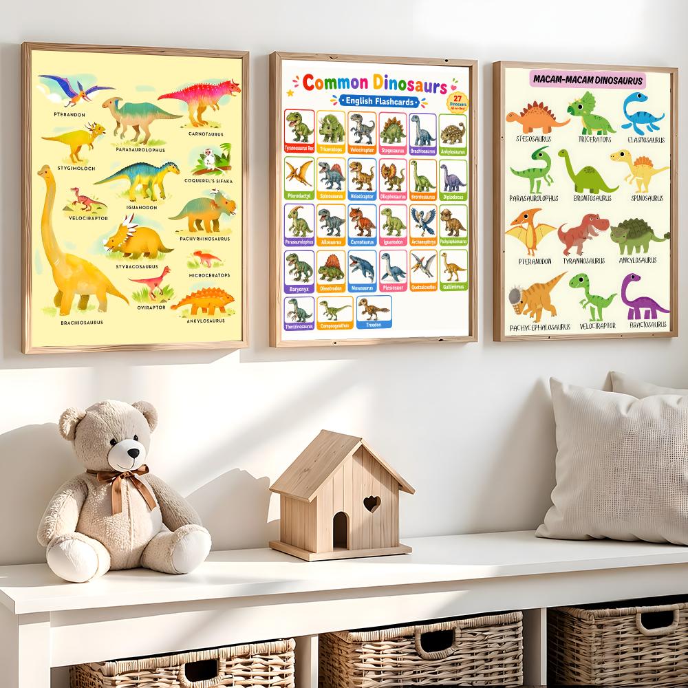 Kids Education Name - Plakat z nazwami dinozaurów, edukacyjna grafika